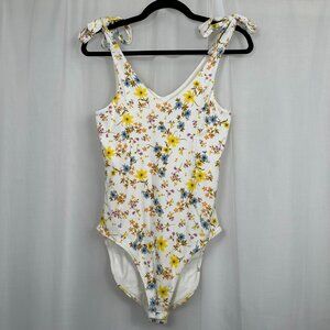 Old Navy Floral Tie Strap Bodysuit Size S Ribbed Coquette Hippie Festival Fairy